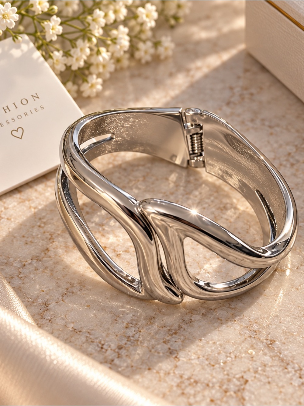 Silver Wave Cuff Bracelet -